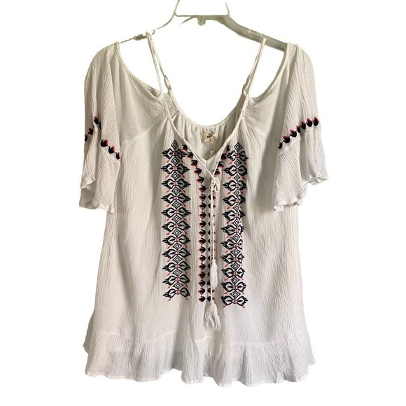 Exist Boho Cold Shoulder Embroidered Top Women's XL - Picture 2 of 12